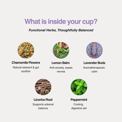 AKYA Herbal tea product with images and names of ingredients on a light background