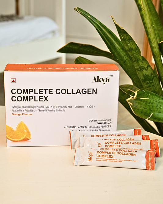 Akya Complete Collagen Complex, orange flavor in single serve sachets 