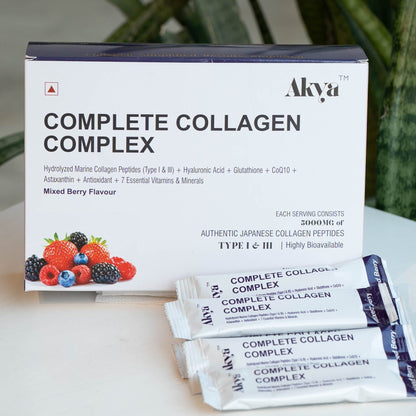Akya's Complete Collagen Complex Mixed Berry in single serve sachets